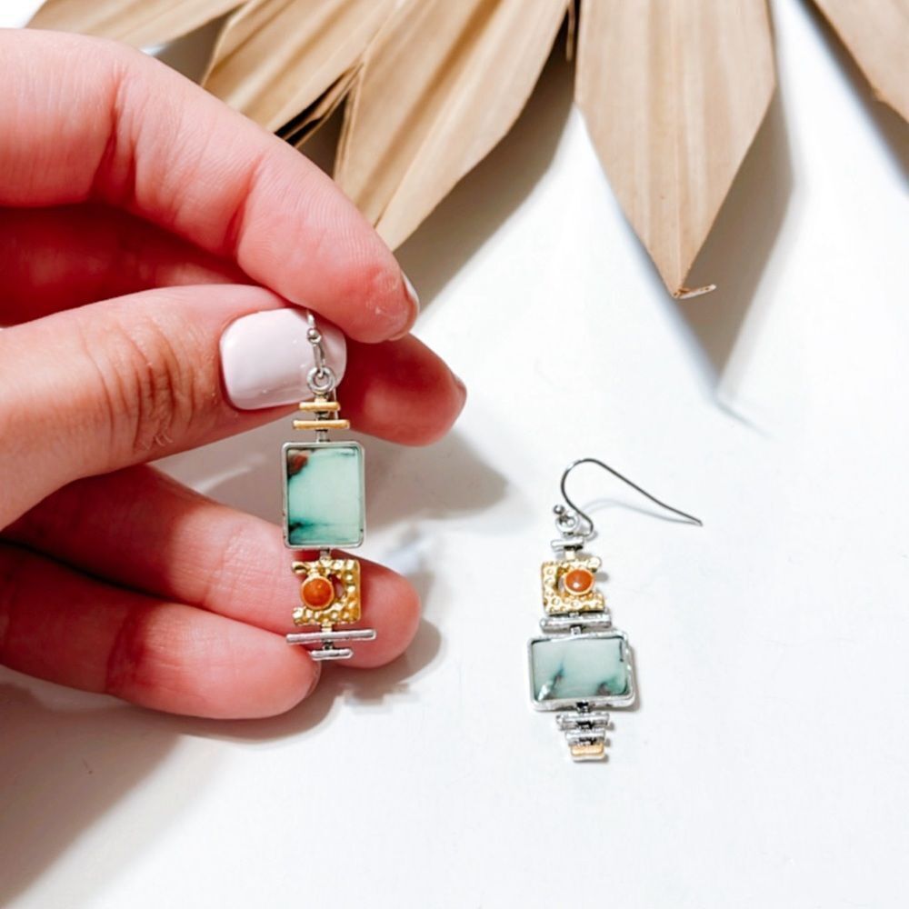 Free People Mint and Orange Mixed-Metal Drop Earrings - Picture 3 of 3